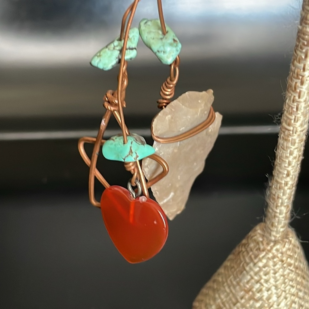 Handmade totem earrings, wired, 3” drop - Picture 4 of 8